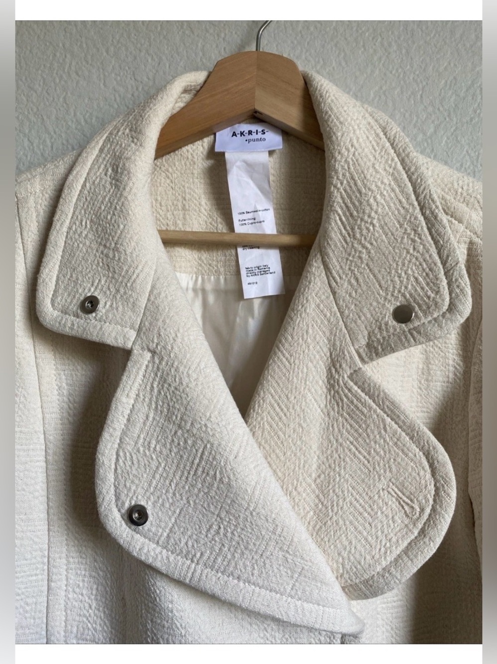 Akris Punto Asymmetric Cotton Textured Moto Jacket Convertible Funnel Neck US 6 - Picture 10 of 16